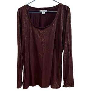 Liz Claiborne Maroon Berry Gold Shimmer Long Sleeve Top Size Large